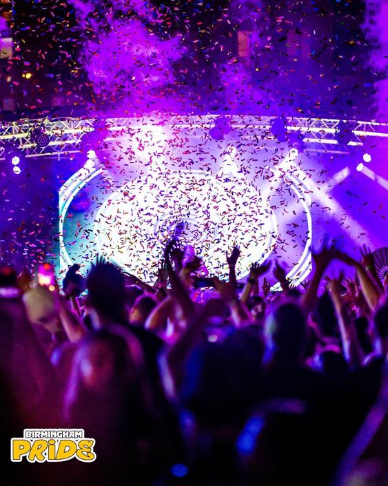 Confetti over the crowd during Nadine Coyle's Birmingham Pride 2026 set