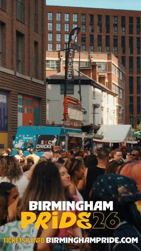 The streets around the Gay Village in festival mode at Birmingham Pride 2026