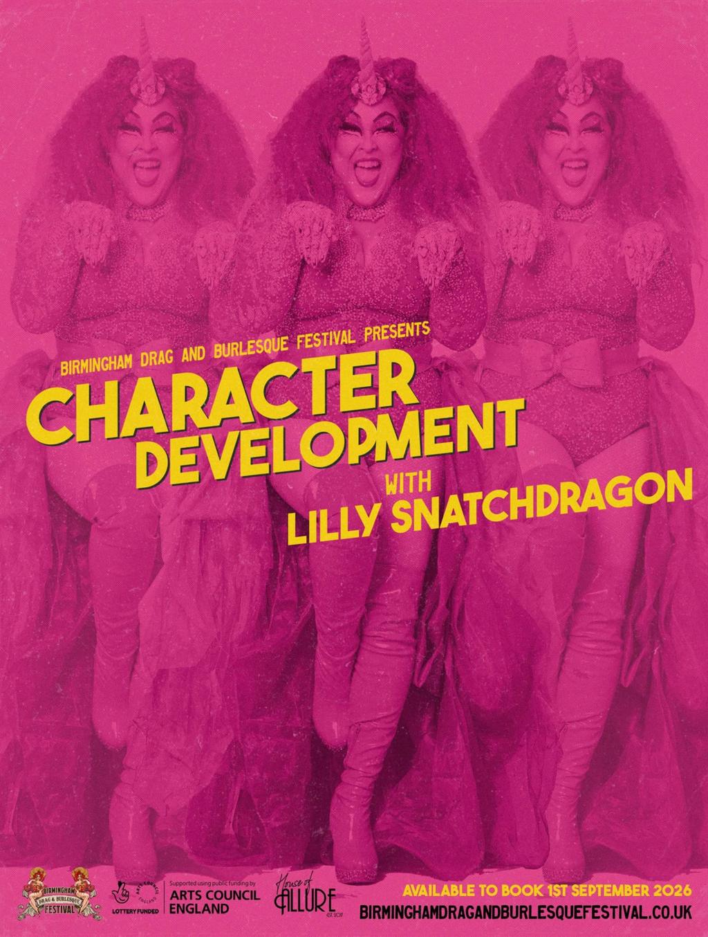 Character Development with Lilly Snatchdragon — Birmingham Drag & Burlesque Festival poster