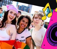 Three friends laughing at Birmingham Pride