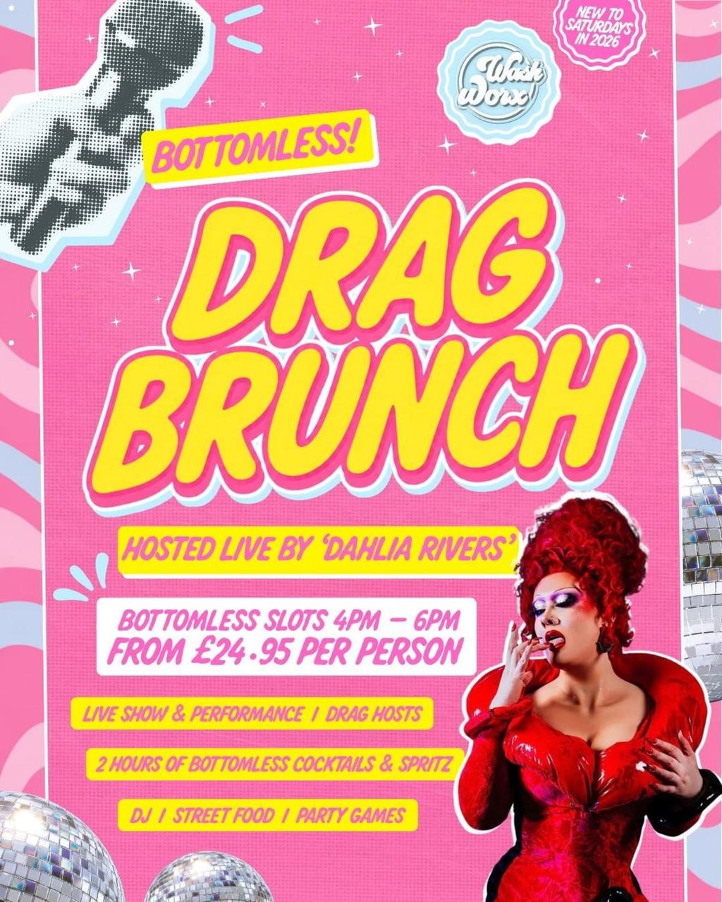 Bottomless Drag Brunch with Dahliah Rivers at WashWorx poster