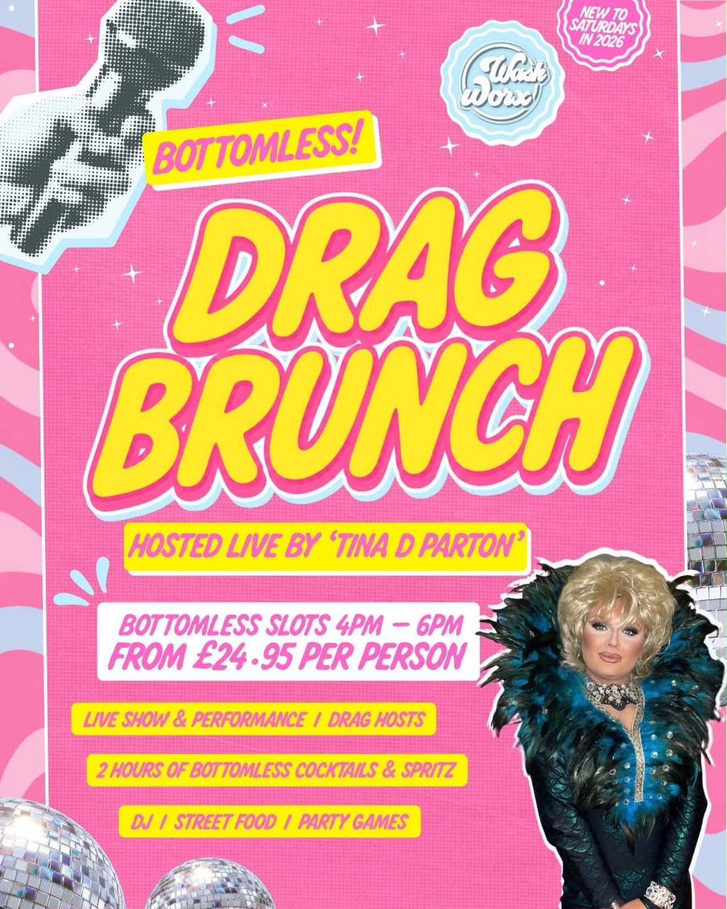 Bottomless Drag Brunch with Tina D. Parton at WashWorx poster