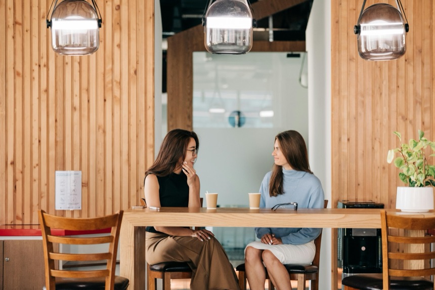 Friends talking over coffee